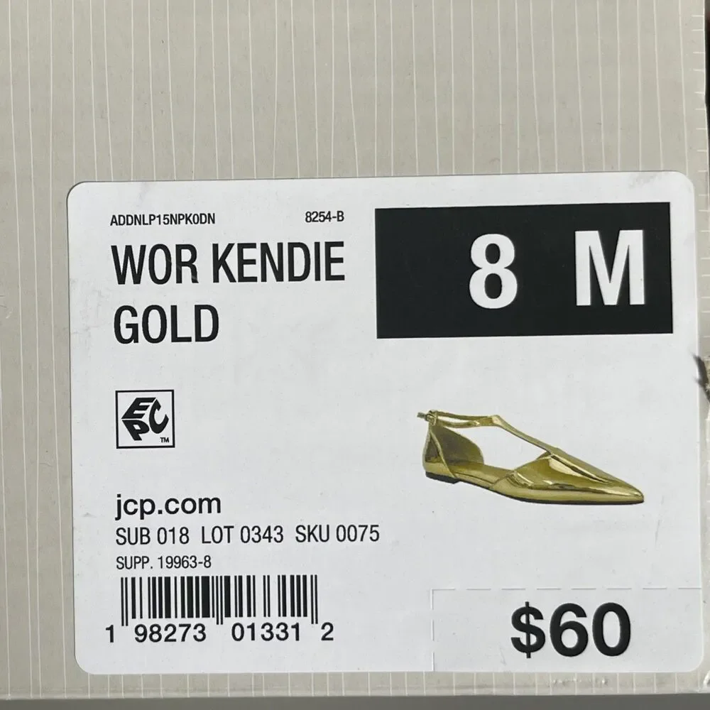 Worthington Kendie Gold Metallic Flats Women’s Size 8 M Pointed Toe Ankle Strap